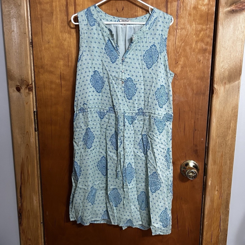 Lucky Brand Midi Dress Women's M Green Knit‎ Floral V Neck Drawstring Sleeveless